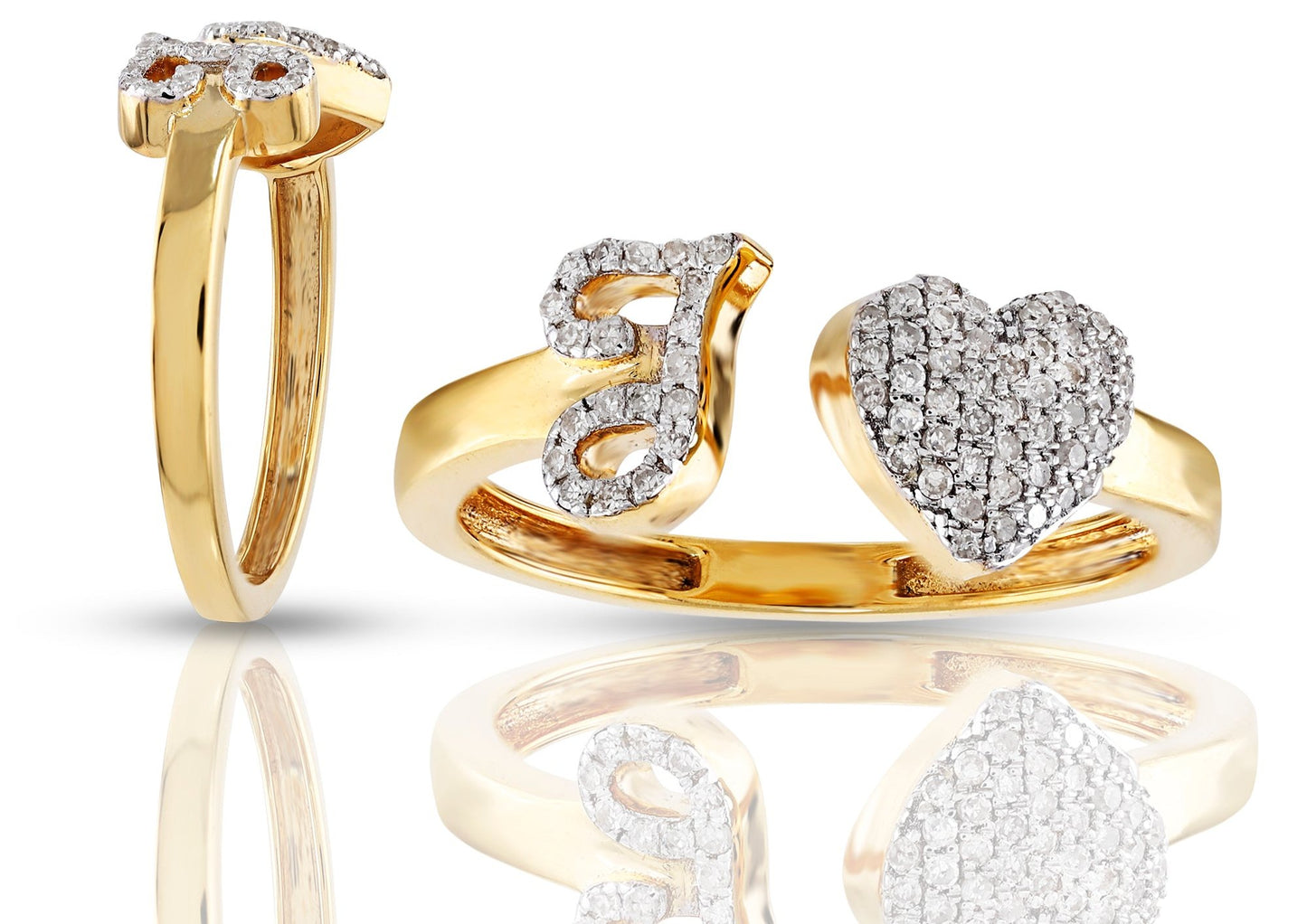 10K Diamond Initial Heart Wrap Rings