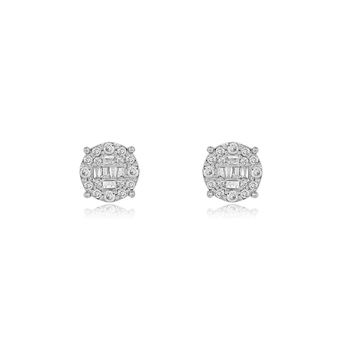 14K 0.47CT 8MM Round Diamond Baguette Screw-Back Earrings
