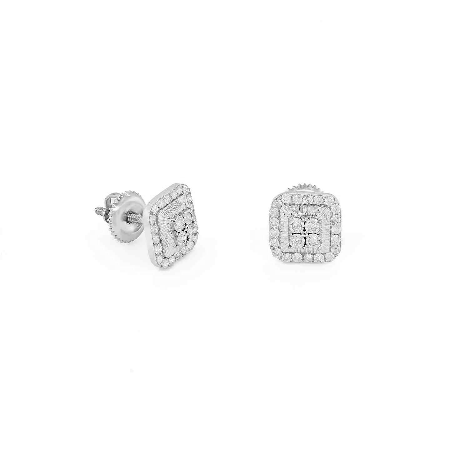 14K 0.38CT 8MM Square Diamond Screw-Back Earrings