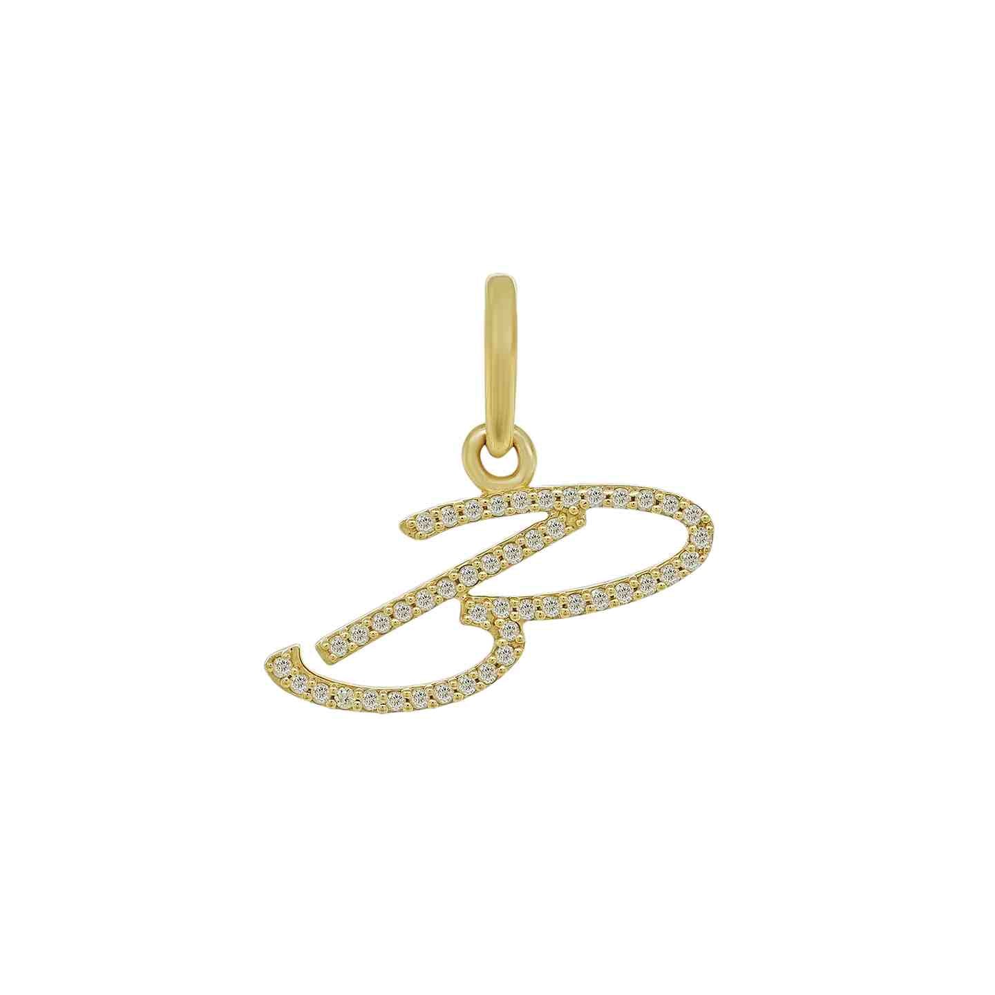 14K Yellow Gold Cursive Diamond Initial Pendants
