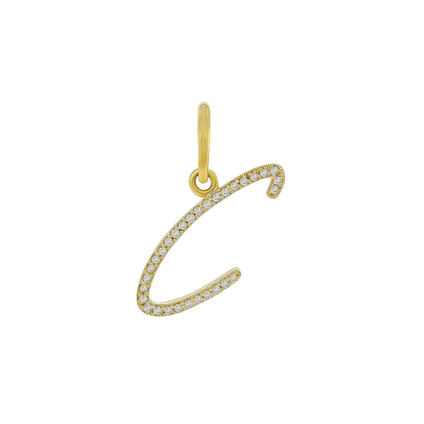 14K Yellow Gold Cursive Diamond Initial Pendants