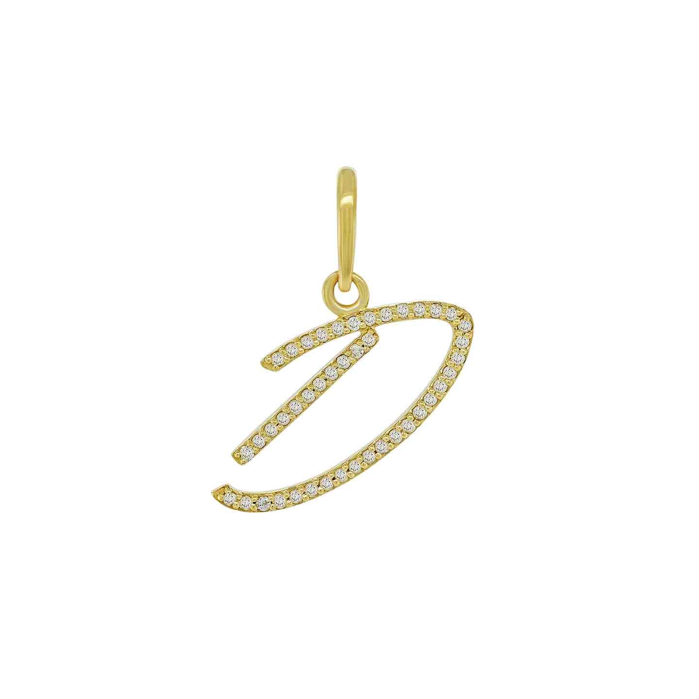 14K Yellow Gold Cursive Diamond Initial Pendants