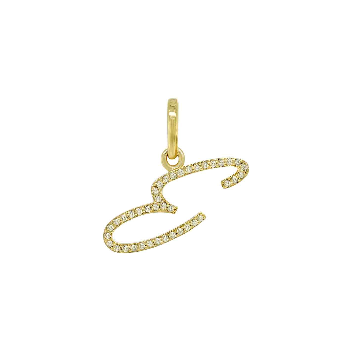 14K Yellow Gold Cursive Diamond Initial Pendants