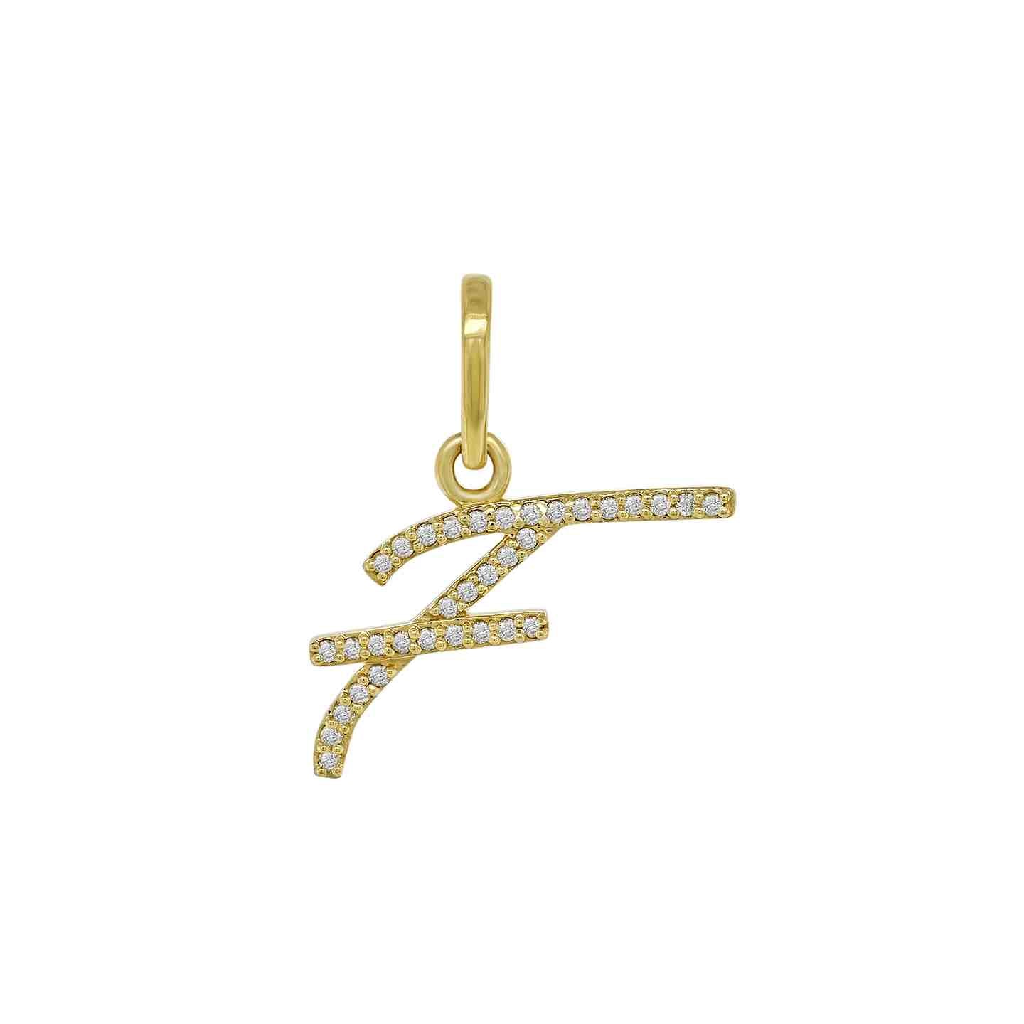 14K Yellow Gold Cursive Diamond Initial Pendants