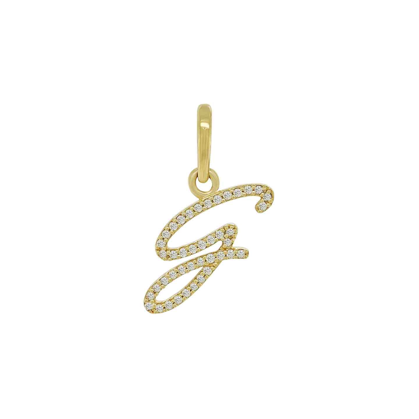 14K Yellow Gold Cursive Diamond Initial Pendants