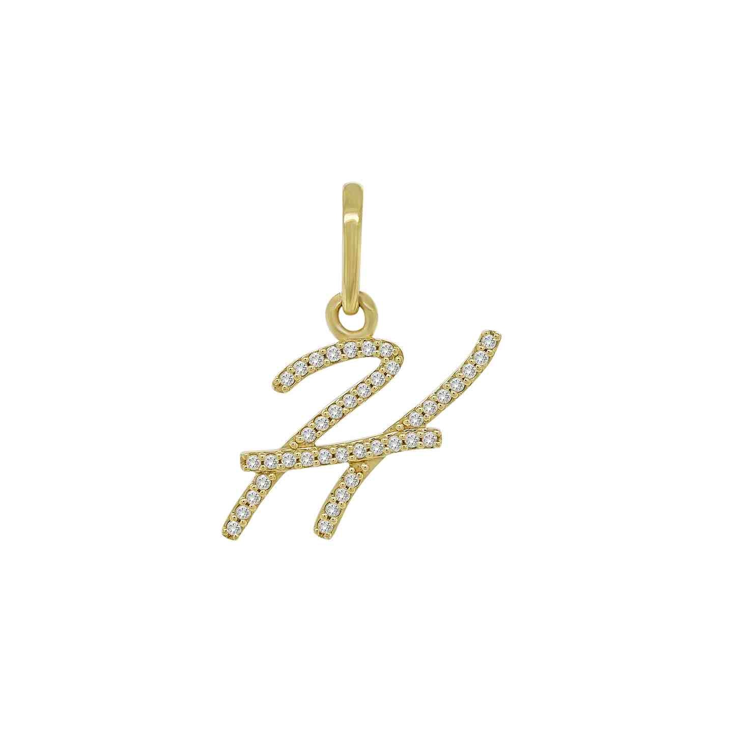 14K Yellow Gold Cursive Diamond Initial Pendants