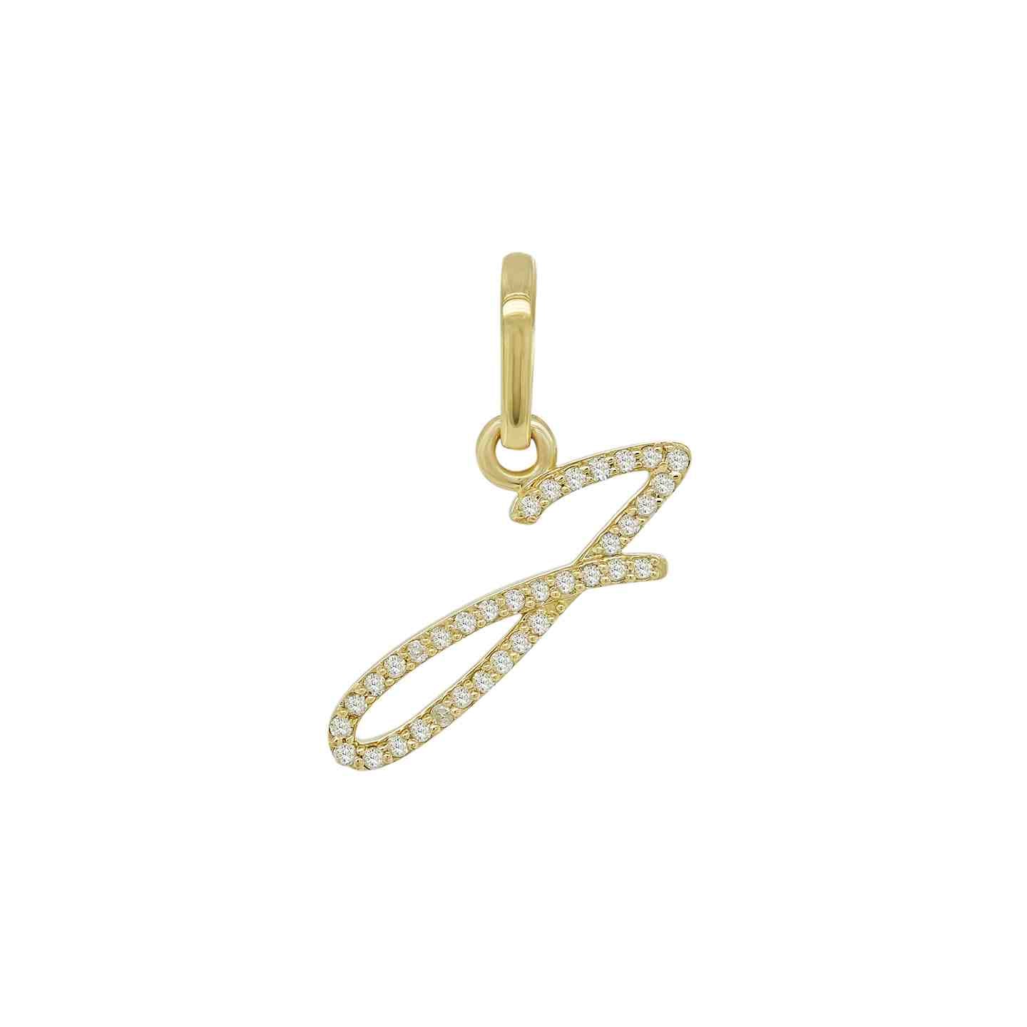 14K Yellow Gold Cursive Diamond Initial Pendants
