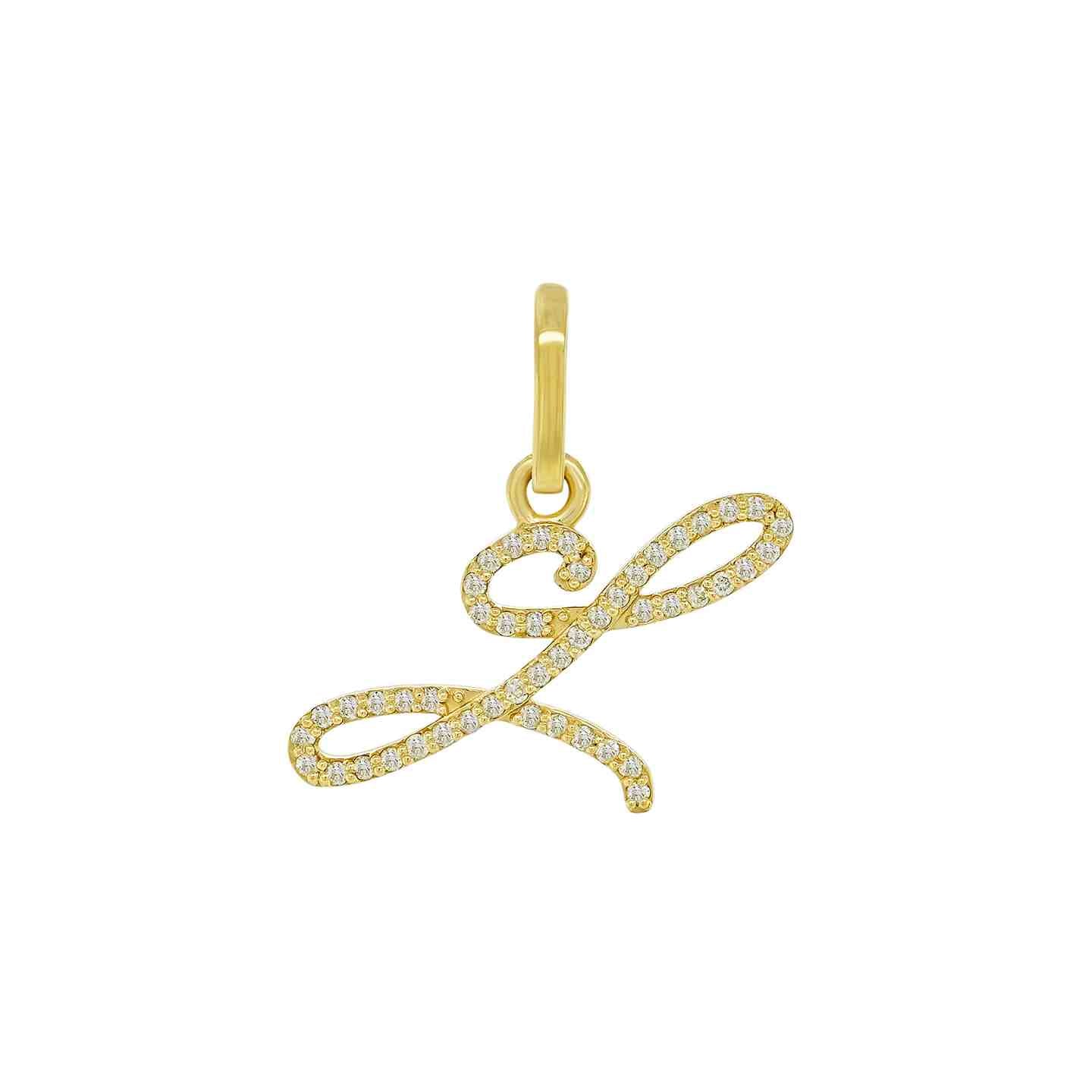 14K Yellow Gold Cursive Diamond Initial Pendants