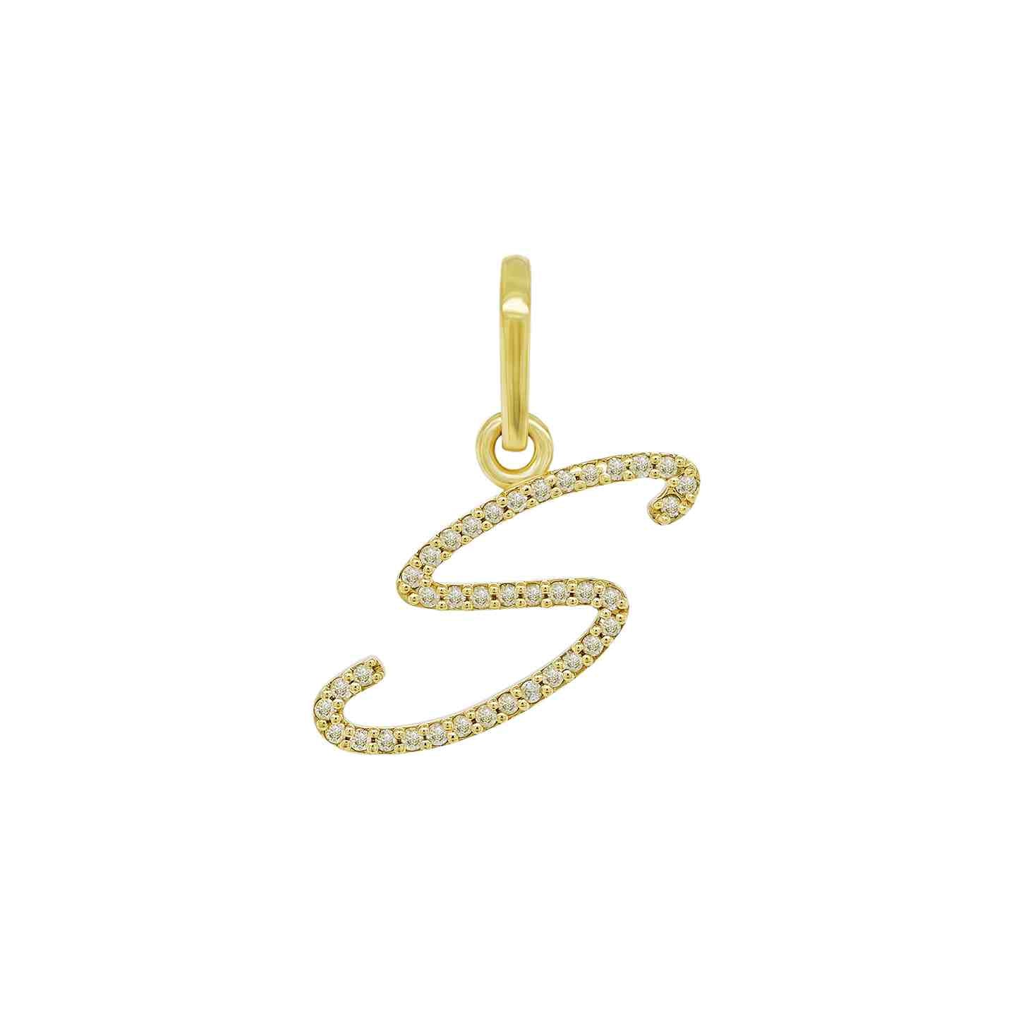 14K Yellow Gold Cursive Diamond Initial Pendants