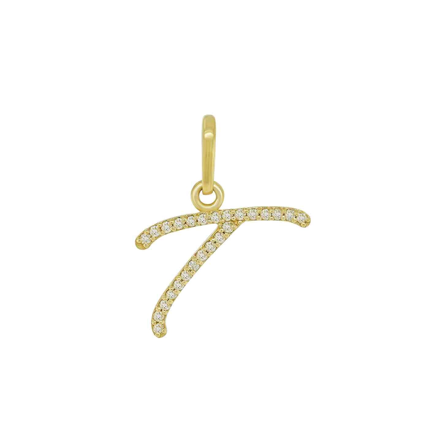 14K Yellow Gold Cursive Diamond Initial Pendants