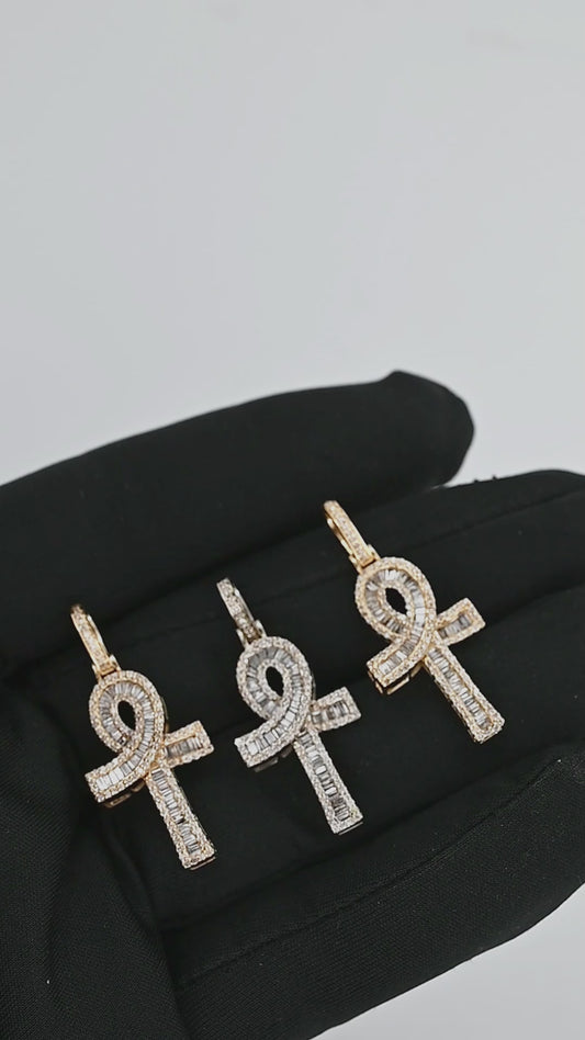 14K 0.80CT Gold Diamond  Ankh Pendant