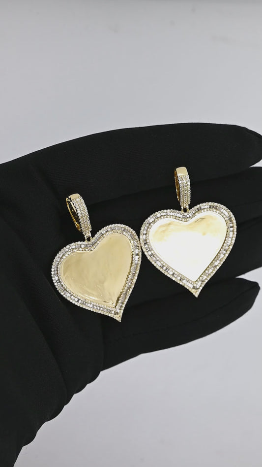 10K 1.44CT Yellow Gold Diamond Baguette Heart Memory Pendant