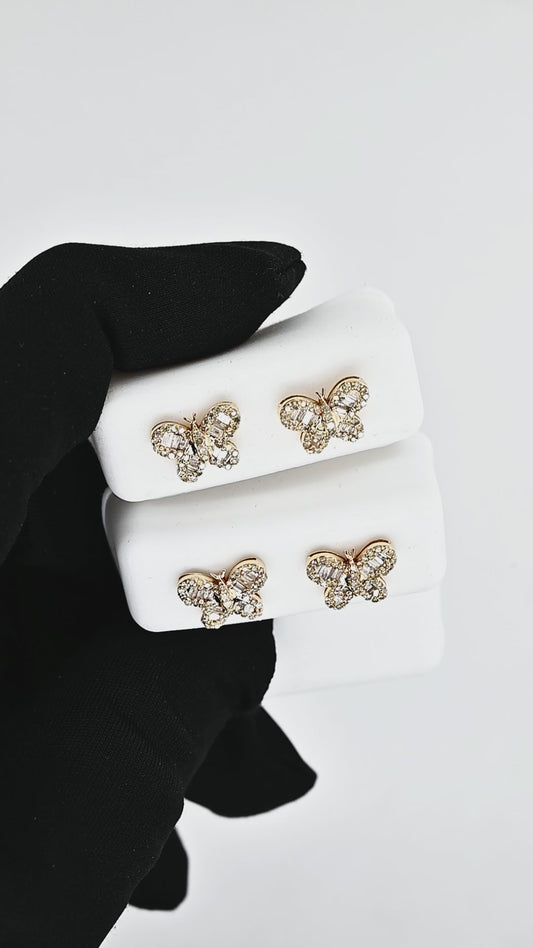 10K 0.46CT Yellow Gold Diamond Baguette Butterfly Screw-Back Earrings