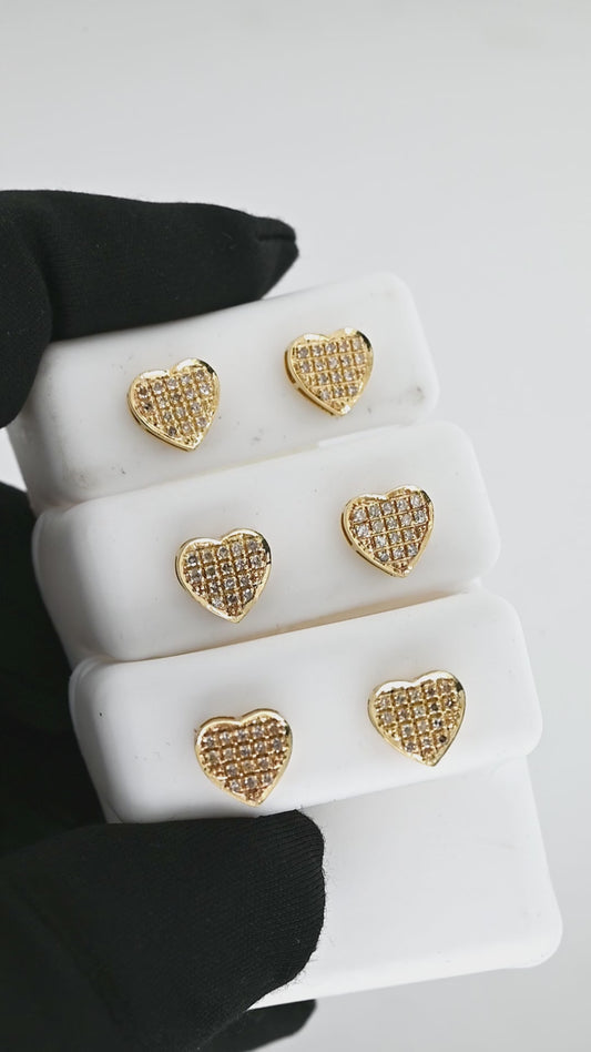10K 0.05CT 6MM Yellow Gold Diamond Heart Screw-Back Earrings