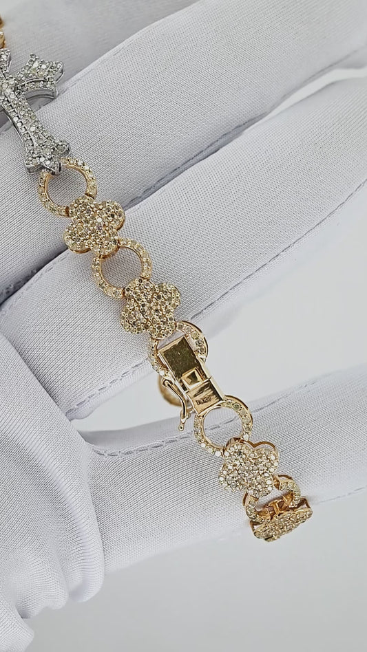 14K 18MM 3.9CT Two-Tone Gold Diamond Cross Bracelet
