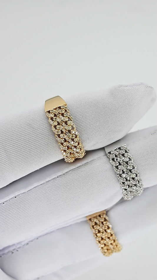 14K 7MM .49CT 7MM Double Diamond Cuban Link Ring