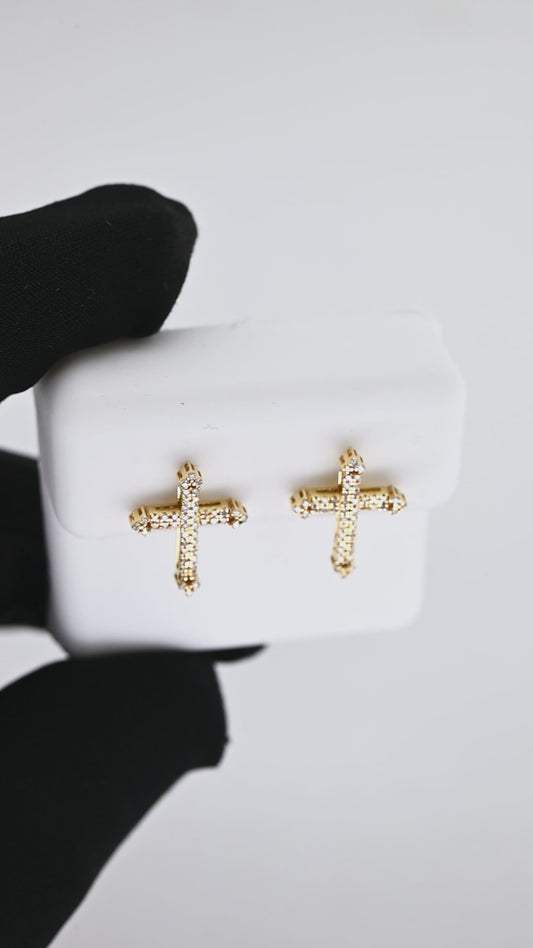 14K 0.23CT 14MM Yellow Gold Diamond Cross Screw-Back Earrings
