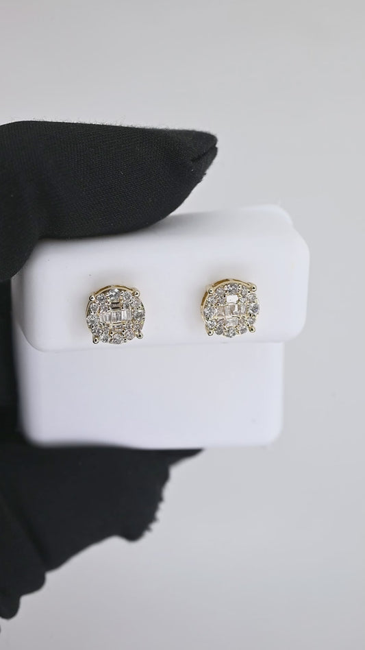 14K 0.47CT 8MM Round Diamond Baguette Screw-Back Earrings