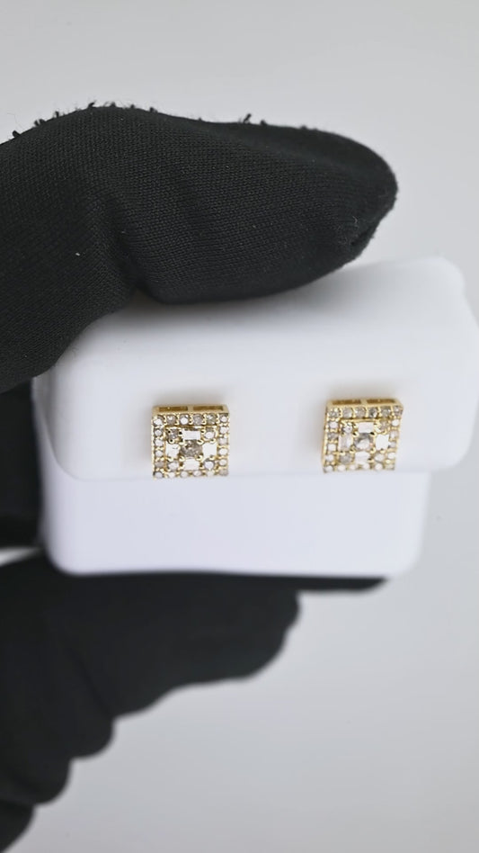 14K 0.49CT Square Diamond Baguette Screw-Back Earrings