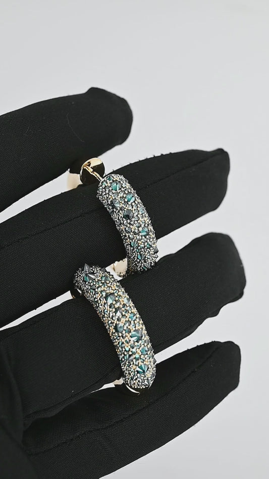 14K 3.58CT 1" Yellow Gold Inverted Diamond Hoop Earrings