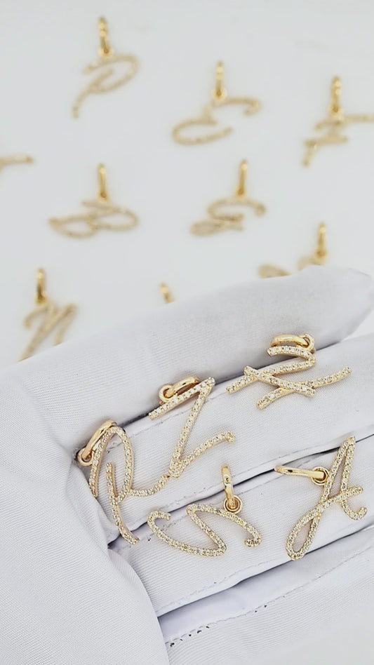 14K Yellow Gold Cursive Diamond Initial Pendants