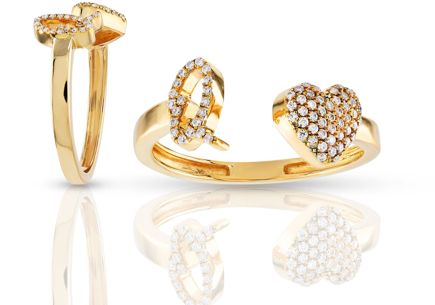 10K Diamond Initial Heart Wrap Rings