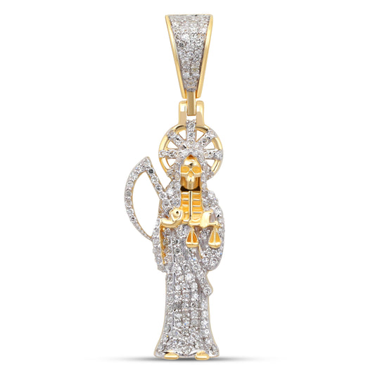 14K 0.45CT 1.4" Yellow Gold Diamond Santa Muerte Pendant