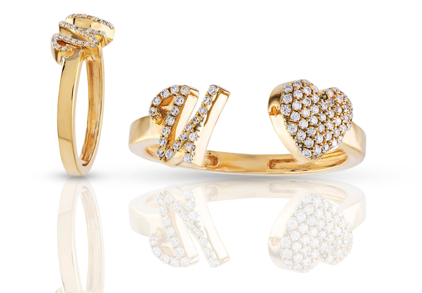 10K Diamond Initial Heart Wrap Rings