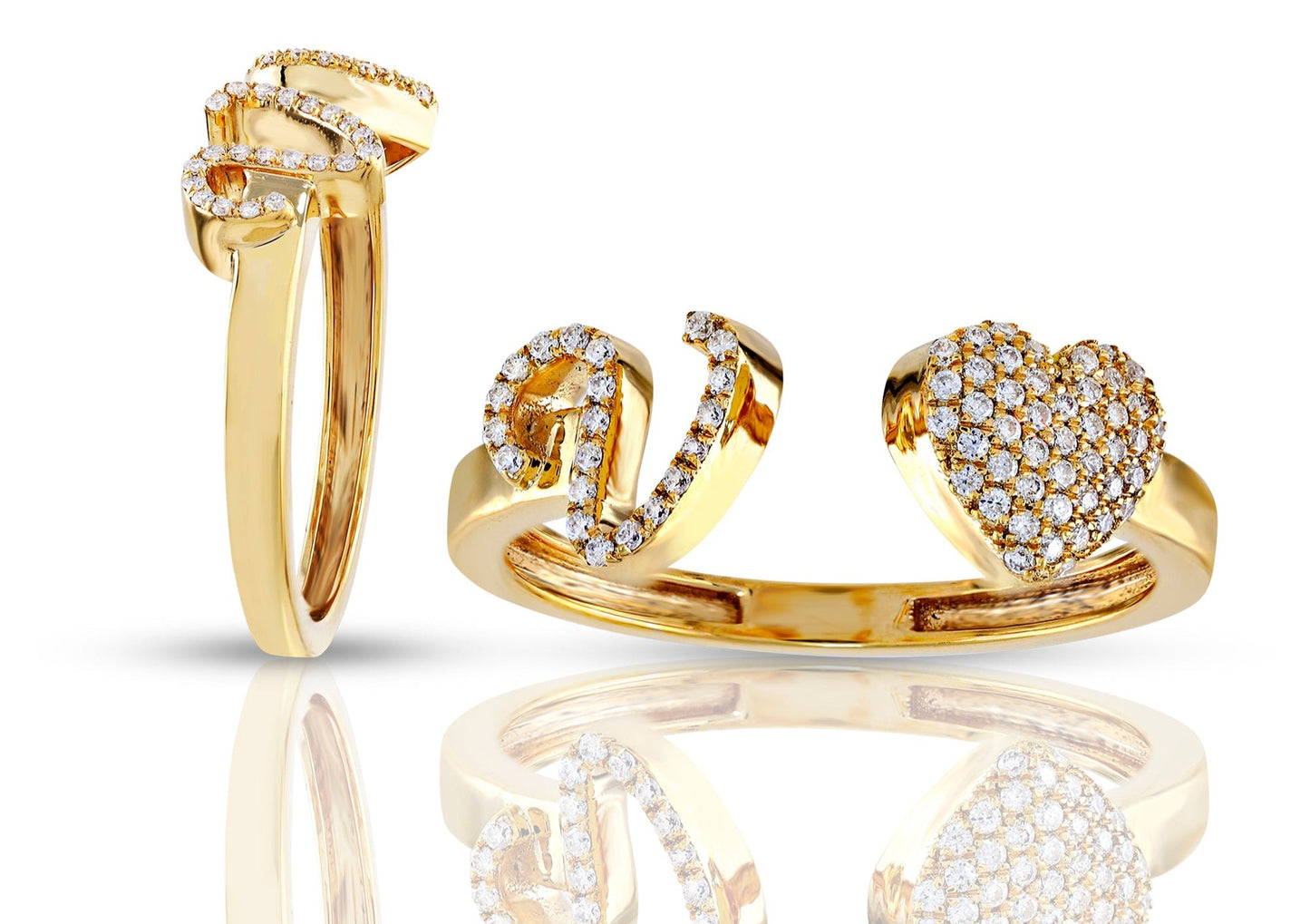 10K Diamond Initial Heart Wrap Rings