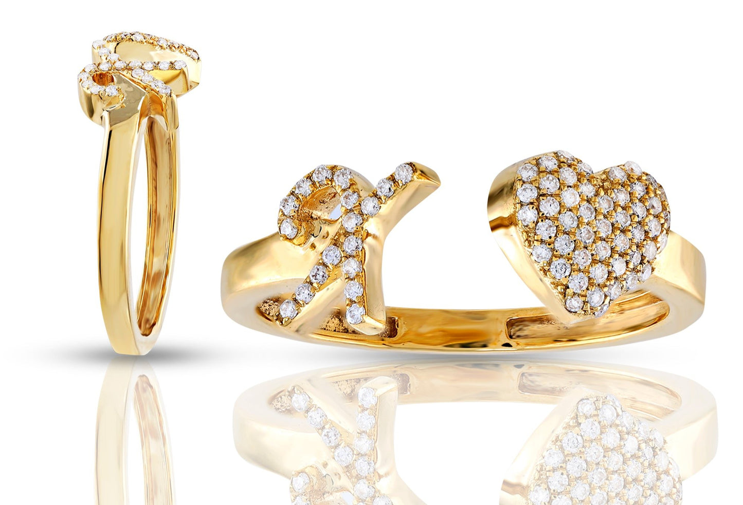 10K Diamond Initial Heart Wrap Rings