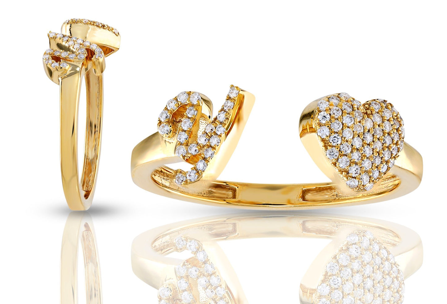 10K Diamond Initial Heart Wrap Rings