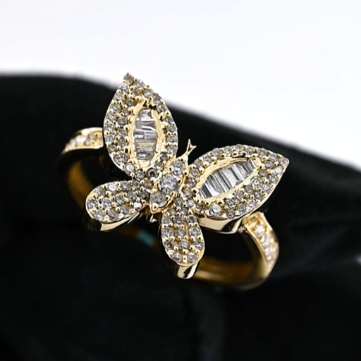 14K 0.54CT Yellow Gold Diamond Baguette Butterfly Ring