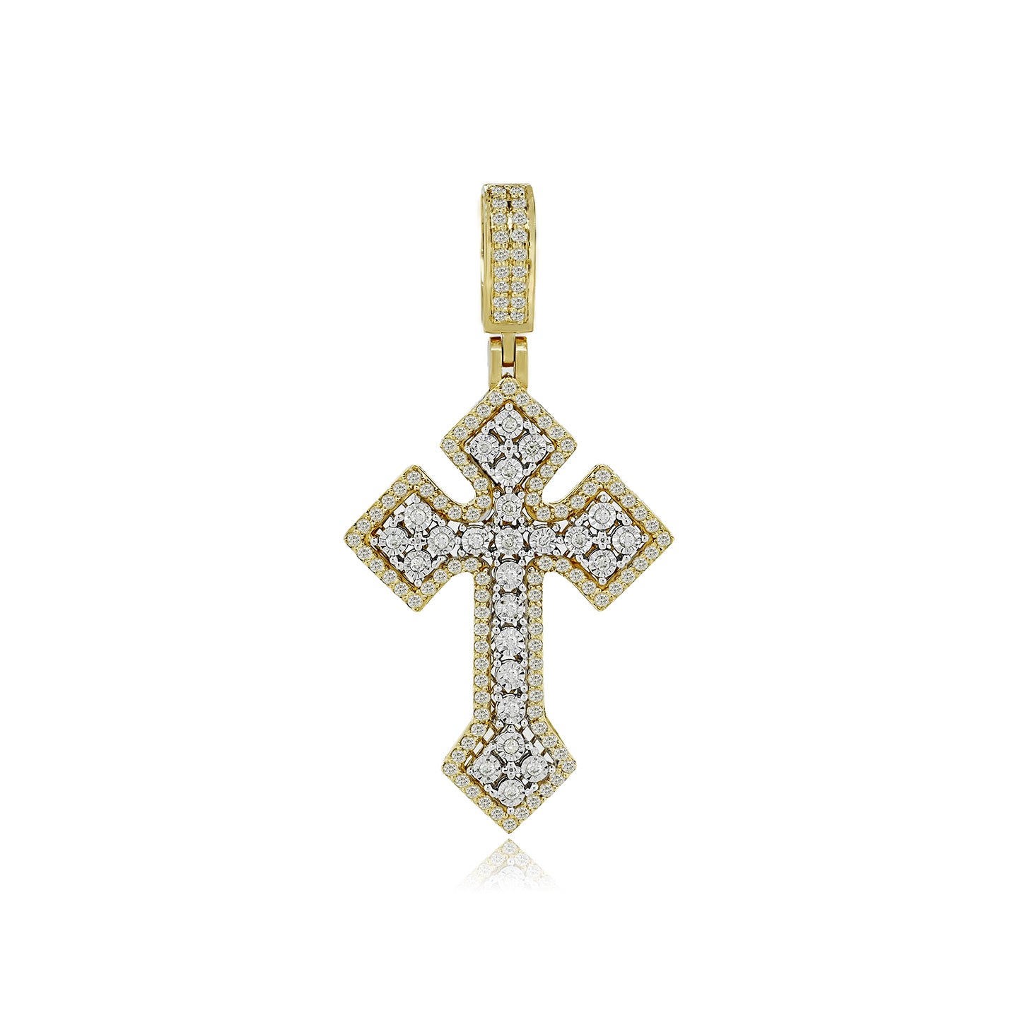 14K 0.79CT Two-Tone Diamond Cross Pendant