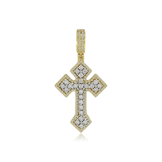 14K 0.79CT Two-Tone Diamond Cross Pendant