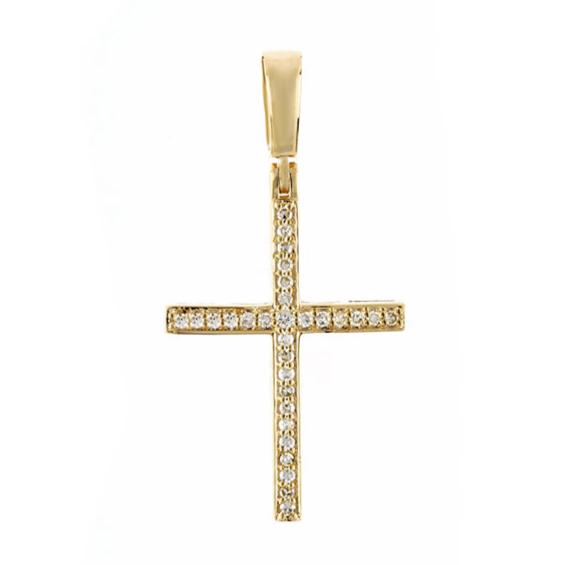 10K 0.17CT 1.35" Yellow Gold Diamond Cross Pendant