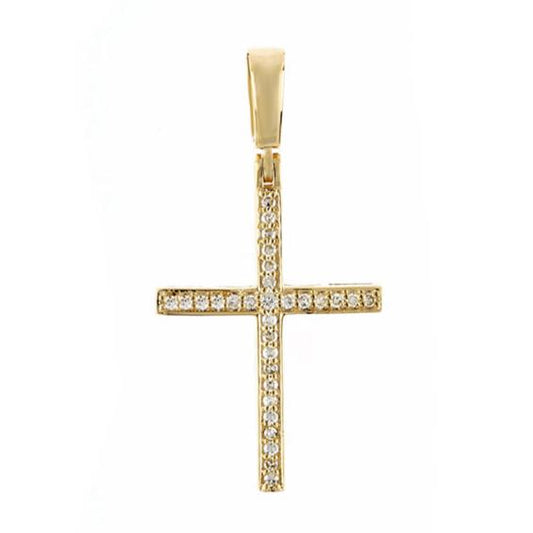 10K 0.17CT 1.35" Yellow Gold Diamond Cross Pendant