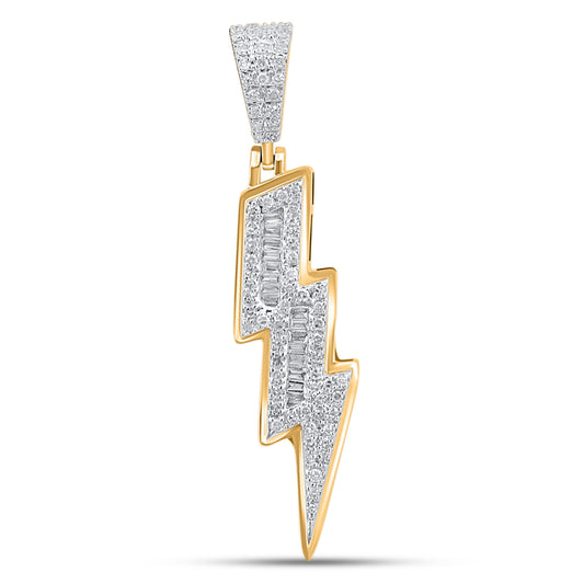 10K 0.29CT 1.3" Two-Tone Baguette Diamond Lightening Pendant