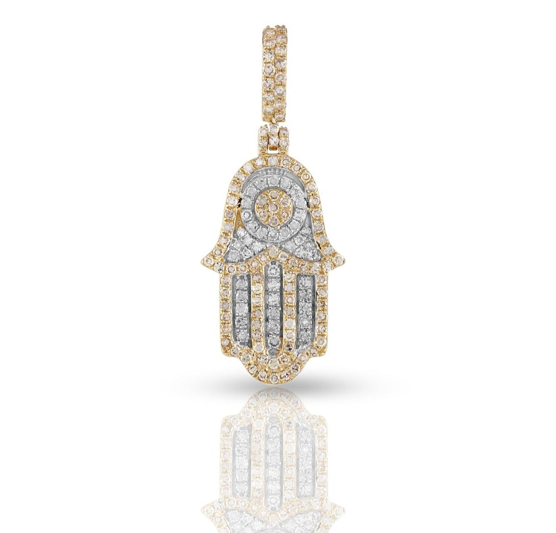 10K 0.54CT 1.15" Two-Tone Yellow Gold Diamond Hamsa Pendant