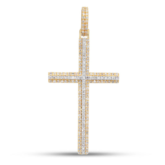 10K 0.65CT 1.8" Yellow Gold Diamond Cross Pendant