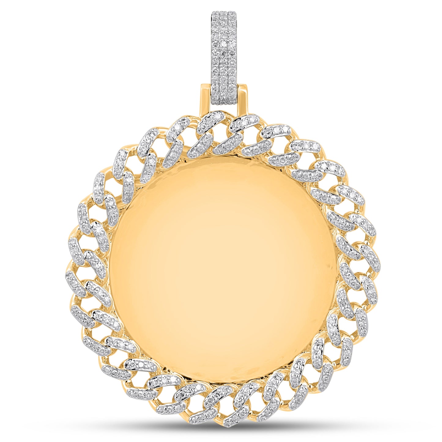 10K 0.80CT 2" Diamond Cuban Link Circle Gold Memory Pendant