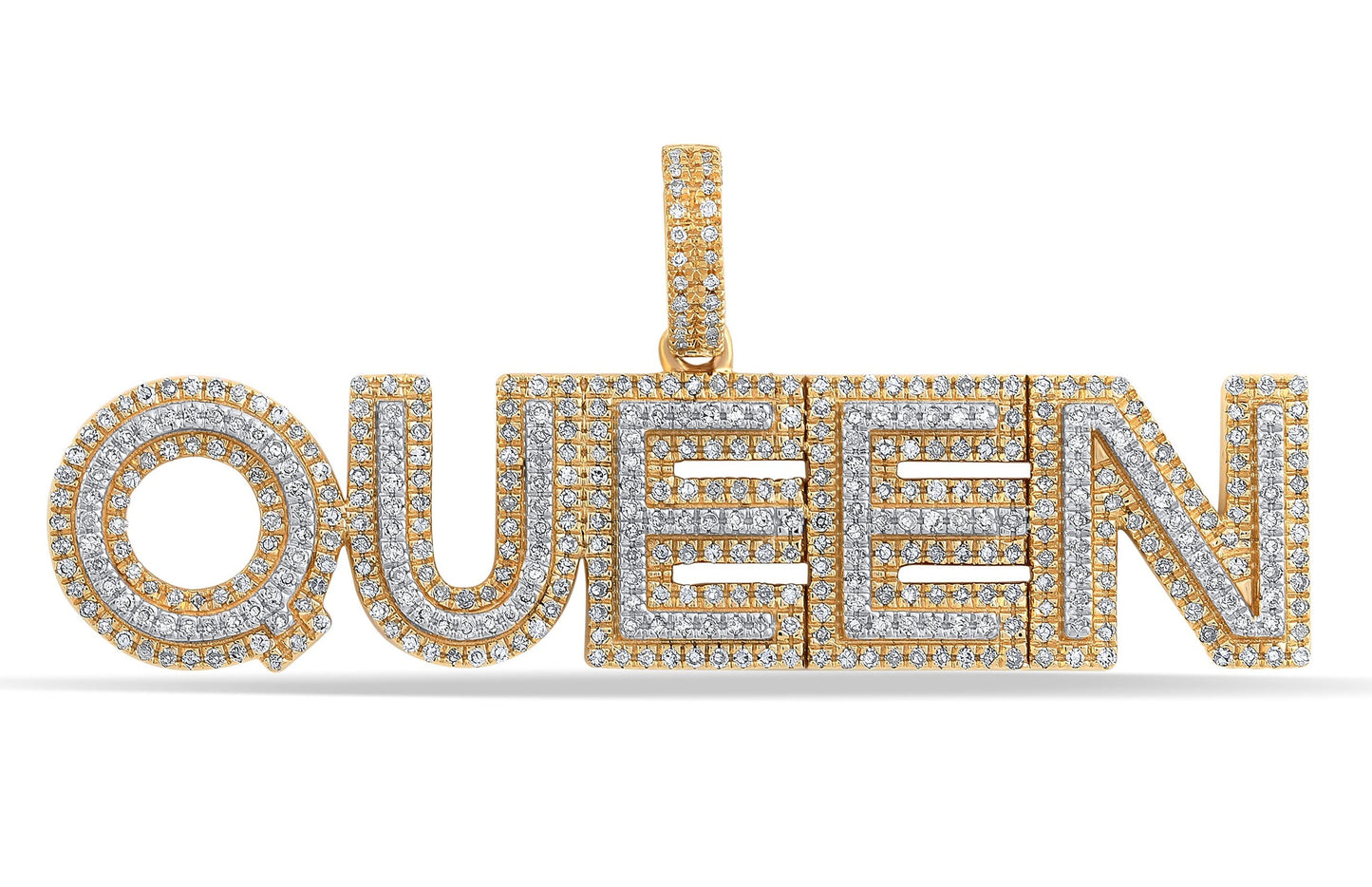 10K 0.86CT 2" Two-Tone Diamond Queen Gold Pendant