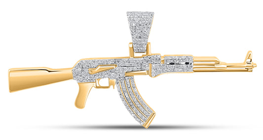 10K 1.05CT 2.8" Diamond AK-47 Gold Pendant