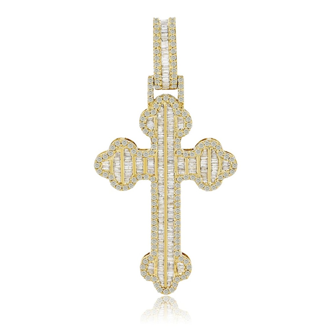 10K 1.27CT Yellow Gold Diamond Baguette Cross Pendant