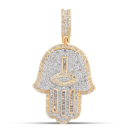 10K 1.20CT 1.4" Gold Two-Tone Diamond Hamsa Pendats