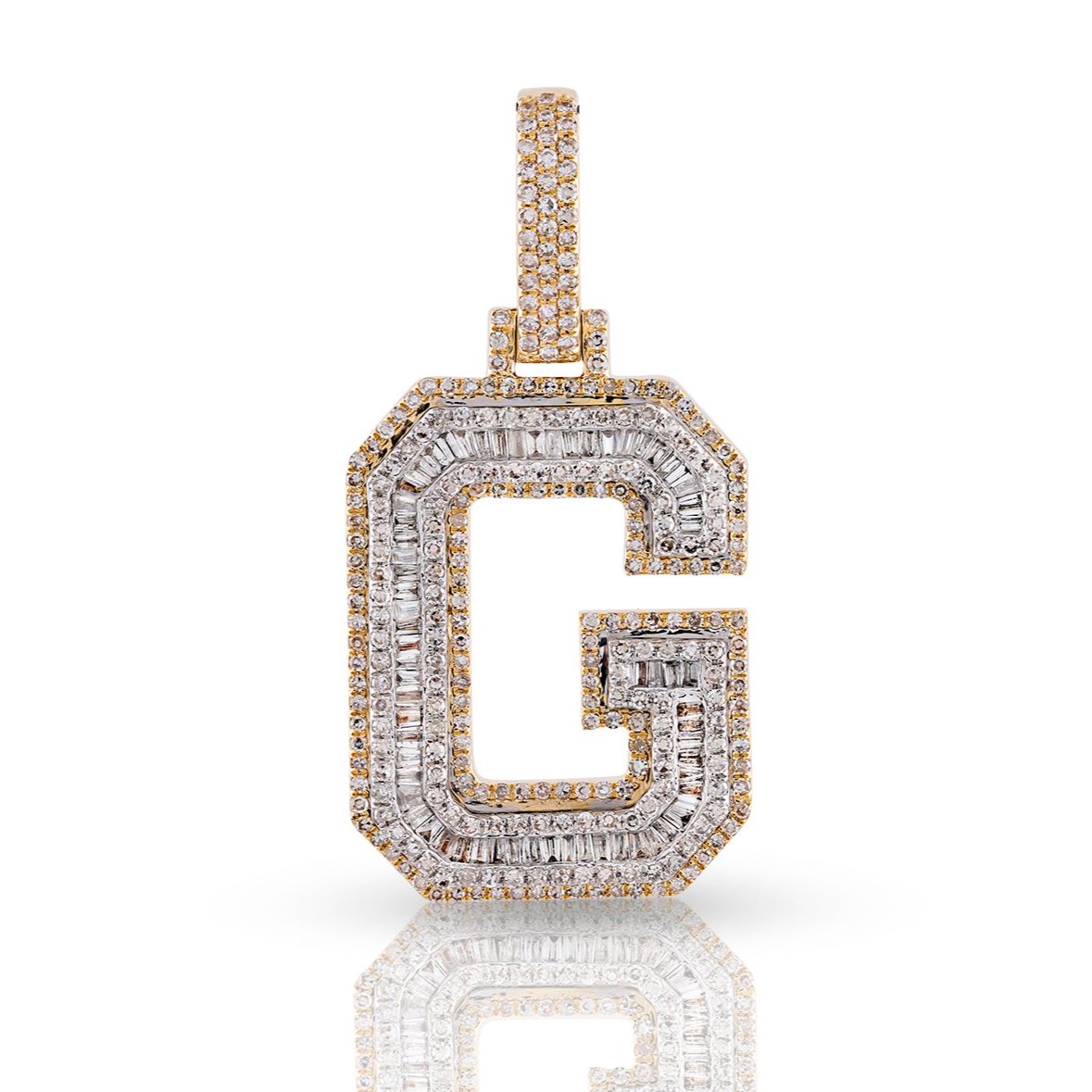 10K 1.64CT Two-Tone Diamond Baguette "G" Pendant