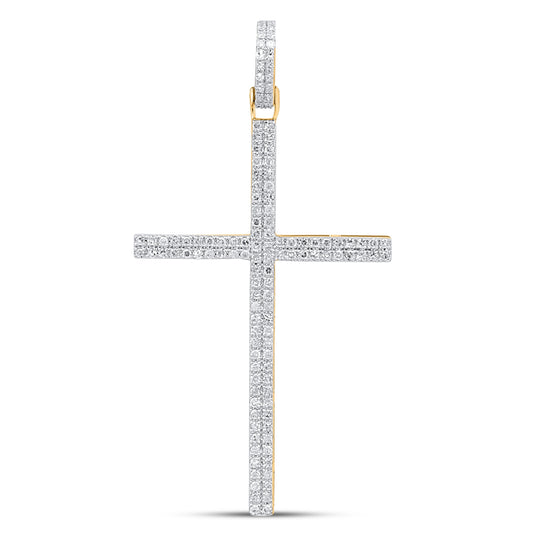 10K 0.47CT 1.8" Yellow Gold Diamond Cross Pendant