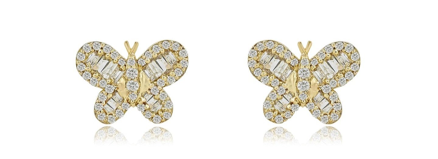 10K 0.46CT Yellow Gold Diamond Baguette Butterfly Screw-Back Earrings