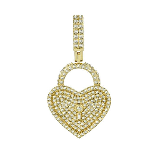 14K 0.91CT Yellow Gold Diamond Heart Lock Pendant