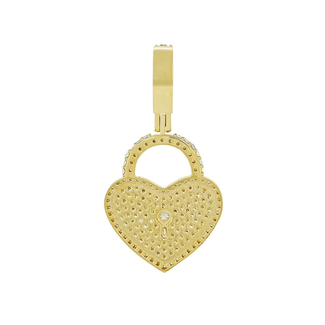 14K 0.91CT Yellow Gold Diamond Heart Lock Pendant