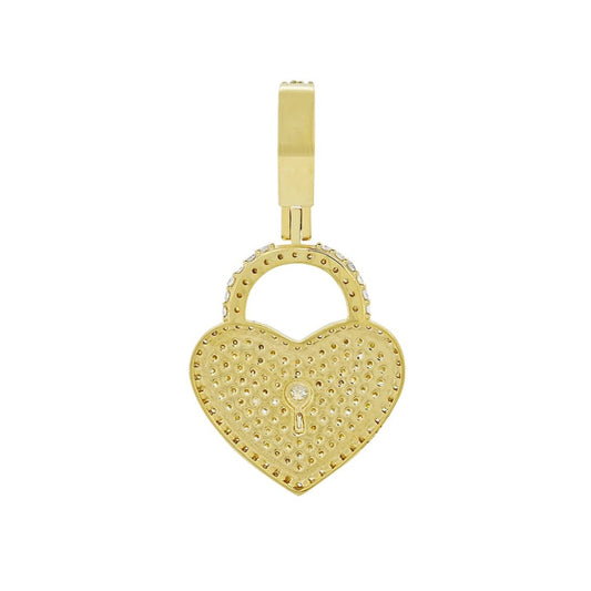 14K 0.91CT Yellow Gold Diamond Heart Lock Pendant